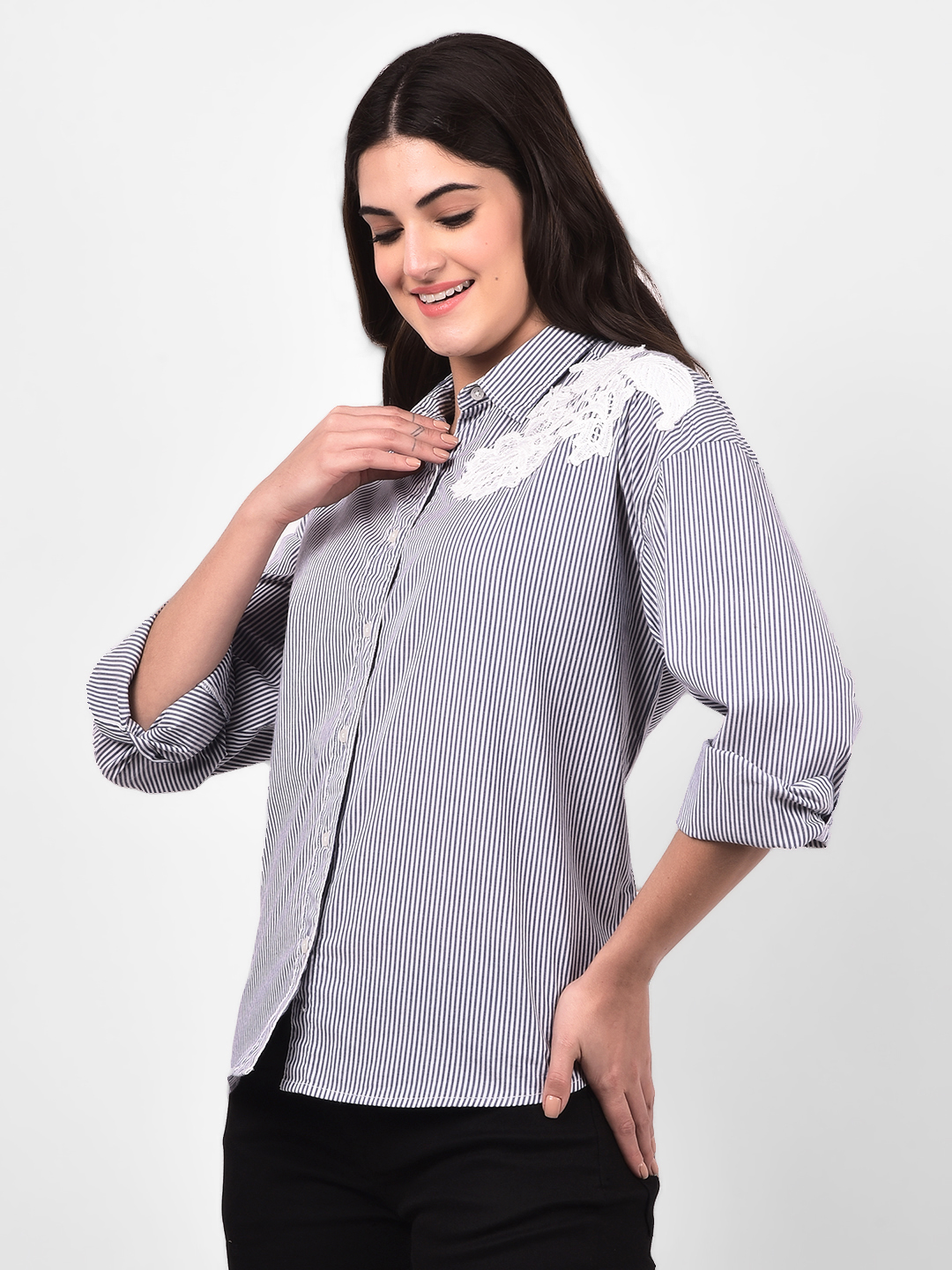 Numero Uno Women Striped Embroidered Shirt
